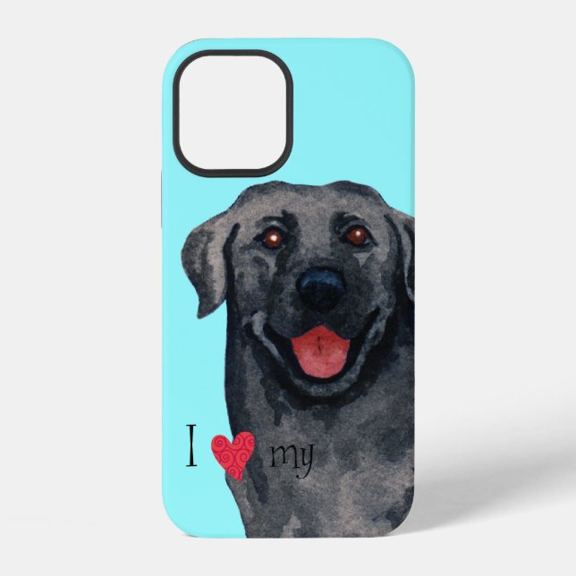 Coque iPhone J'aime mon Labrador noir (Verso)