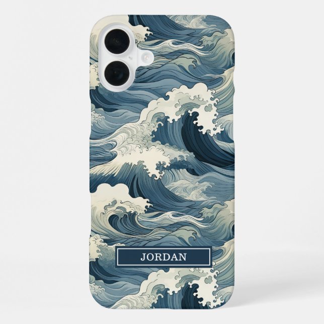 Coque iPhone Japanese Waves Pattern Monogrammed (Verso)