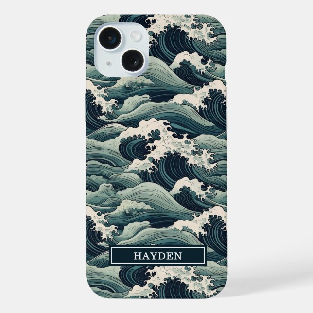 Coque iPhone Japanese Waves Print Monogrammed (Verso)