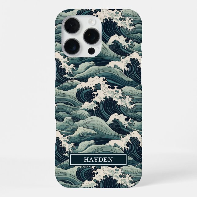 Coque iPhone Japanese Waves Print Monogrammed (Verso)