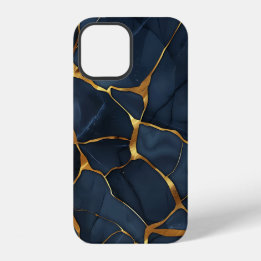 Coque iPhone 12 Japonais Kintsugi bleu foncé