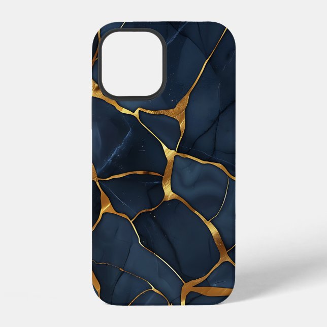 Coque iPhone Japonais Kintsugi bleu foncé (Verso)