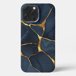 Etui iPhone 13 Pro Max Japonais Kintsugi bleu foncé