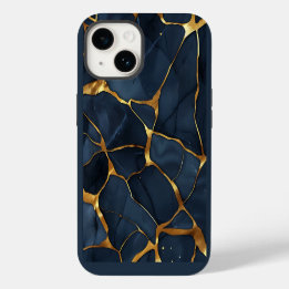 Coque Pour iPhone 14 Japonais Kintsugi bleu foncé
