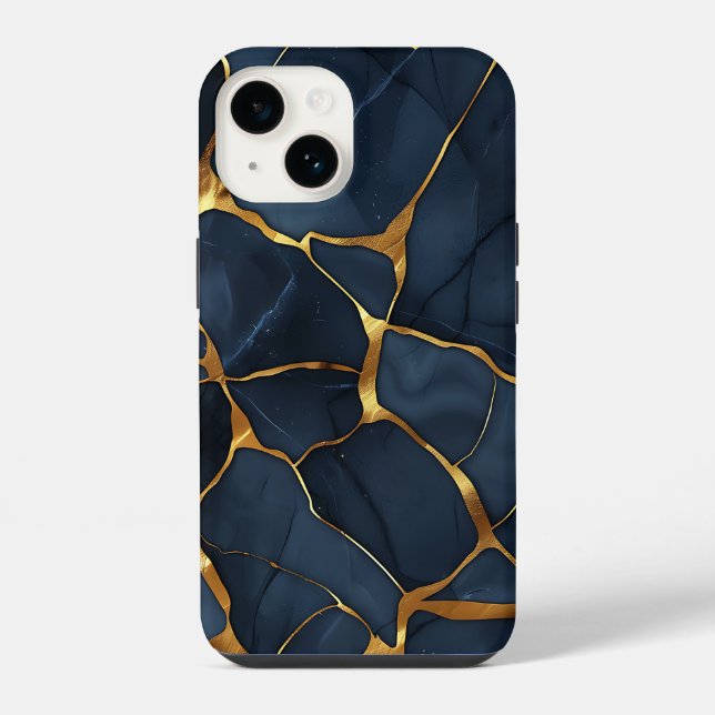 Coque iPhone Japonais Kintsugi bleu foncé (Verso)