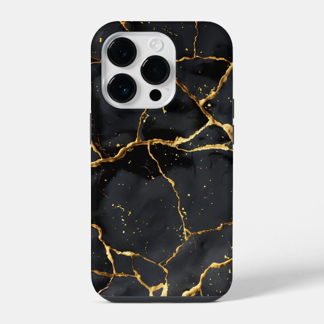 Coque iPhone Japonais Kintsugi Noir & Or (Verso)