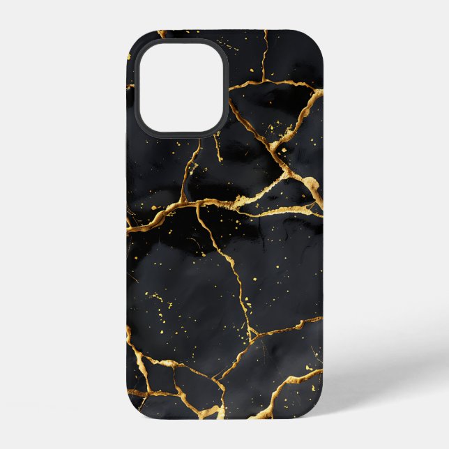 Coque iPhone Japonais Kintsugi Noir & Or (Verso)
