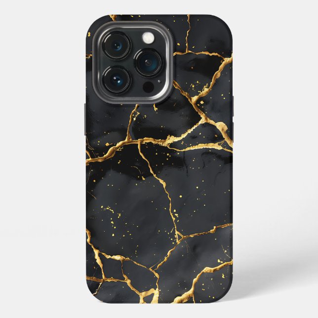 Coque iPhone Japonais Kintsugi Noir & Or (Dos)