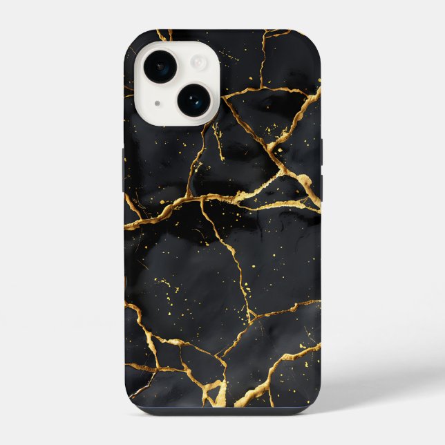 Coque iPhone Japonais Kintsugi Noir & Or (Verso)