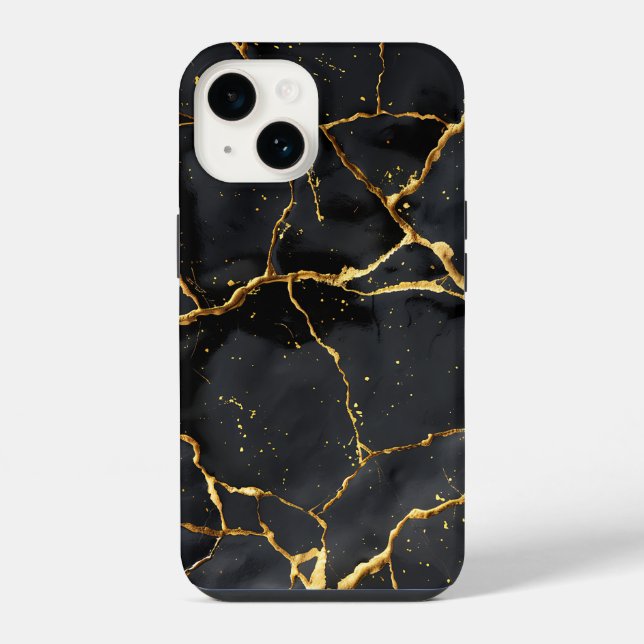 Coque iPhone Japonais Kintsugi Noir & Or (Verso)