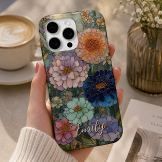 Coque iPhone 16 Pro Max Jardin Coloré Fleurs Vitrail Personnalisé