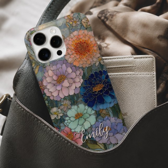 Coque iPhone Jardin Coloré Fleurs Vitrail Personnalisé (Créateur téléchargé)