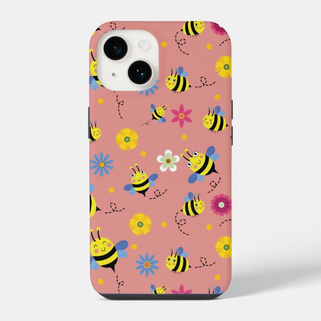Coque iPhone Jardin de fleurs d'abeilles douces (Verso)