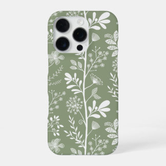 Coque iPhone 16 Pro Jardin De Fleurs Élégant Rêverie Vert Sauge Botani