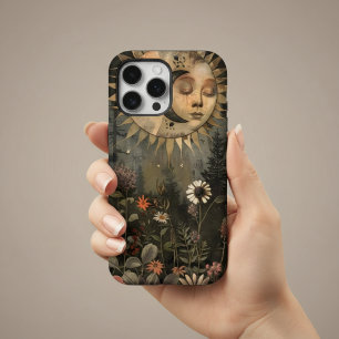 Coque iPhone 16 Pro Max Jardin de fleurs sauvages Boho Céleste Soleil Lune