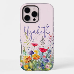 Coque iPhone 16 Pro Max Jardin de fleurs sauvages roses nom féminin écritu