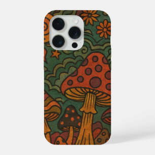 Coque iPhone 15 Pro Jardin Magique Champignon Psychédélique Vintage 70