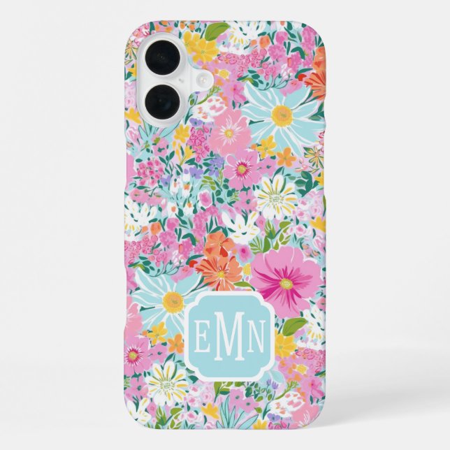 Coque iPhone Jardin Rose Coloré Monogrammé (Verso)