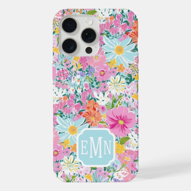 Coque iPhone Jardin Rose Coloré Monogrammé (Verso)