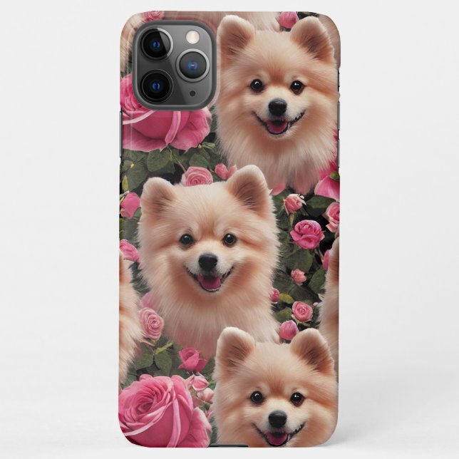 Coque iPhone Jardin rose enchanté mignon Poméranien (Dos)