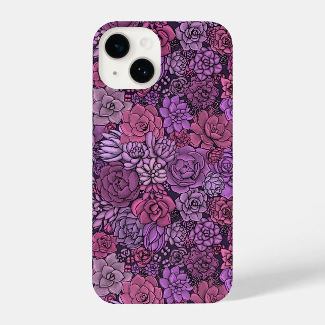 Coque iPhone Jardin succulent en rose et violet (Verso)