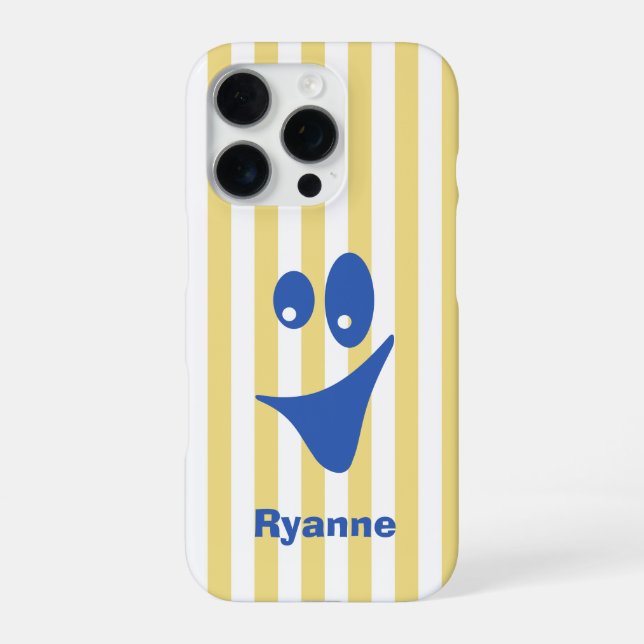 Coque iPhone Jaune Beurre Rayure Bleue Sourire Excentrique (Verso)