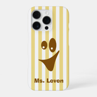 Coque iPhone 16 Pro Jaune Beurre Rayure Marron Sourire Excentrique