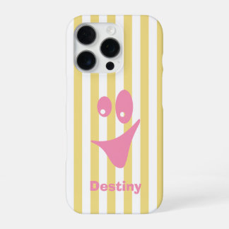 Coque iPhone 16 Pro Jaune Beurre Rayure Rose Sourire Excentrique
