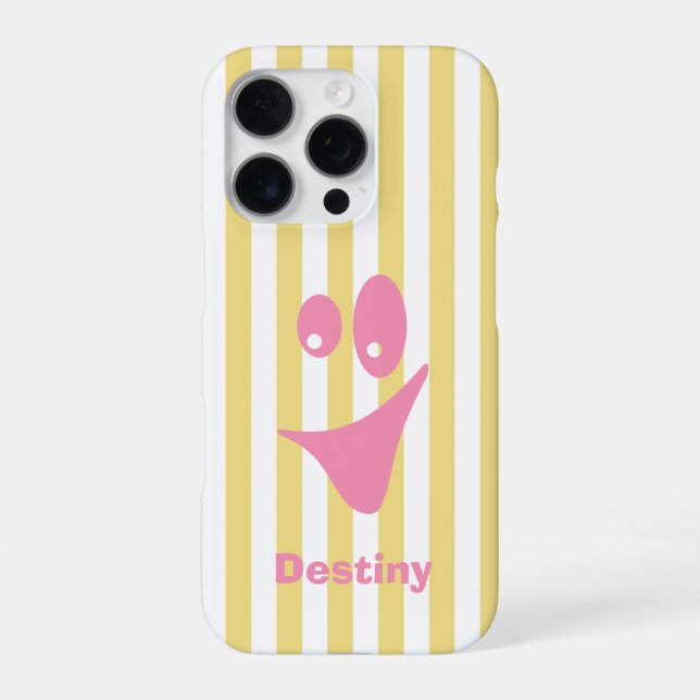 Coque iPhone Jaune Beurre Rayure Rose Sourire Excentrique (Verso)