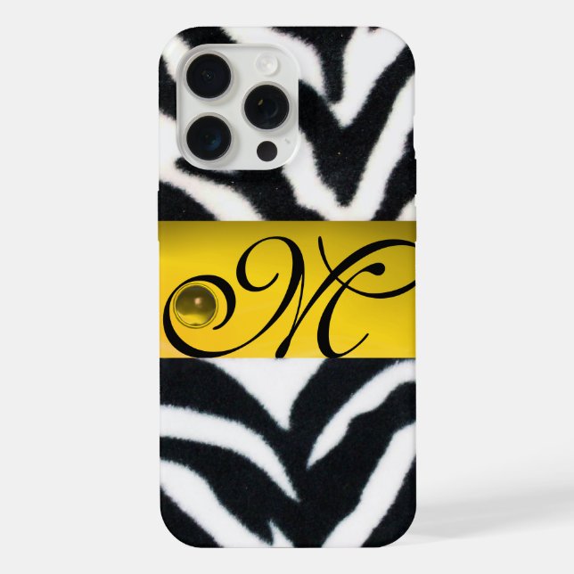 Coque iPhone JAUNE BLACK ZEBRA FUR MONOGRAM, Topaz (Verso)