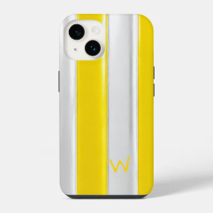 Coque Pour iPhone 14 Jaune citron et blanc métallisé