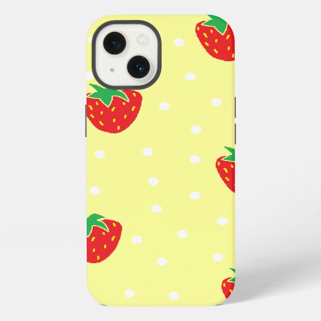 Coque iPhone Jaune de fraises et de pois (Verso)