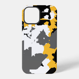 Coque iPhone 12 Pro Jaune noir gris et blanc abstrait