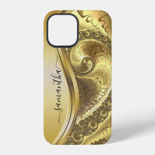 Coque iPhone 12 Jaune Or Gras Métallo manuscrit