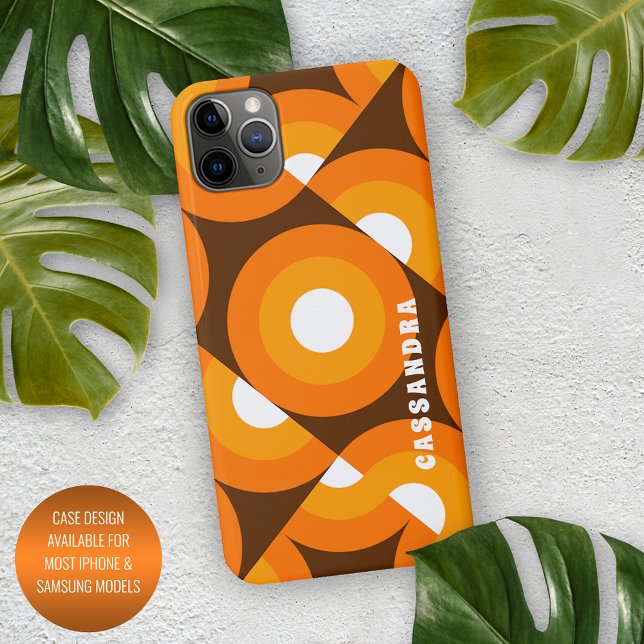 Coque iPhone Jaune Orange Brown rétro Motif d'art du milieu du  (Créateur téléchargé)