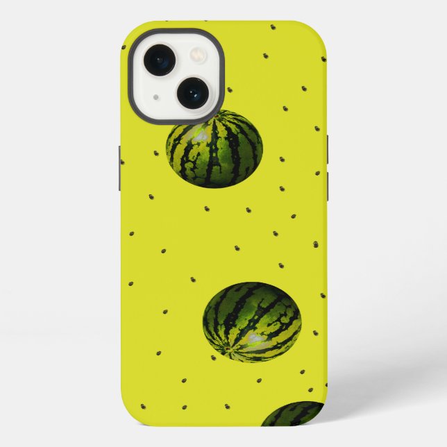 Coque iPhone jaune pastèque avec graines (Verso)