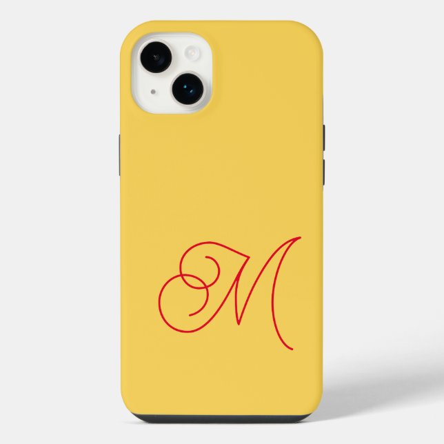 Coque iPhone Jaune Rouge Monogramme Classique Écriture Simple (Verso)