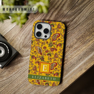 Coque iPhone 15 Pro Max Jaune Rouge Vert Paisley Personnalisable