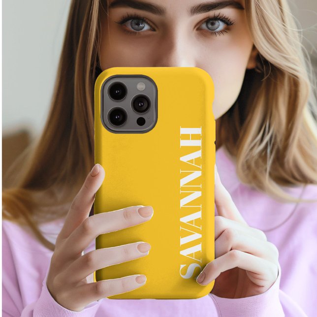 Coque iPhone Jaune vif nom personnalisé simple  (Créateur téléchargé)
