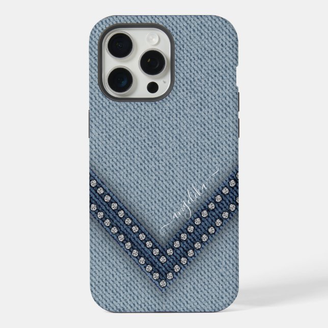 Coque iPhone Jean clair avec strass (Verso)