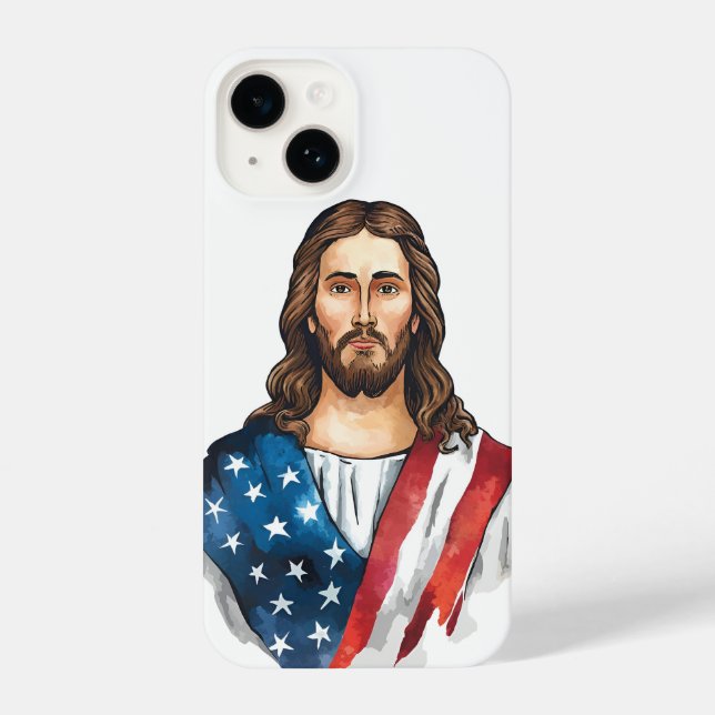 Coque iPhone Jésus artistique avec drapeau américain (Verso)