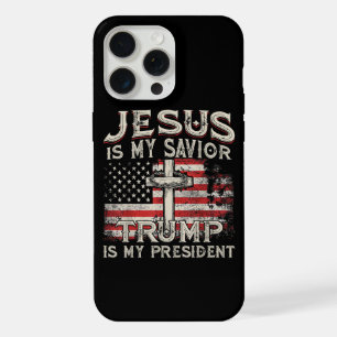 Coque iPhone 15 Pro Max Jésus est mon sauveur Trump est mon président Amér