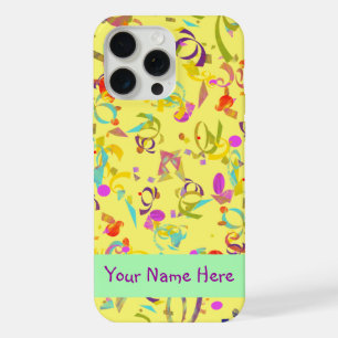 Coque iPhone 15 Pro Max Jet de confettis colorés sur fond jaune