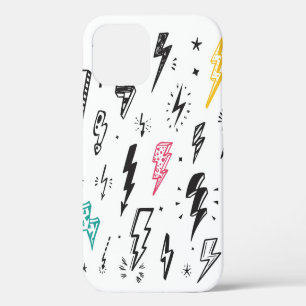 Coque iPhone 12 Jeu vintage de boulons de foudre. Lig Doodle tiré