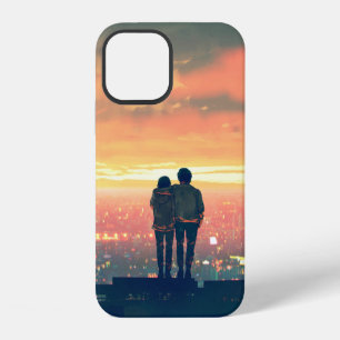 Coque iPhone 12 jeune couple debout sur le toit regardant c