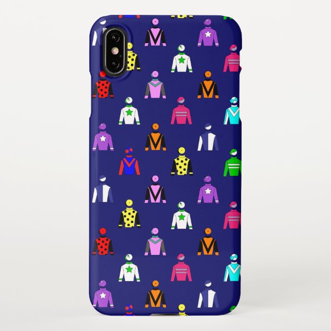 Coque iPhone Jockey Soie Cheval Motif sur Blue (Dos)