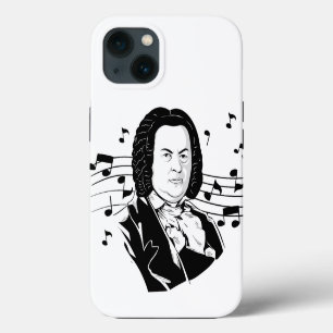 Etui iPhone 13 Johann Sebastian Bach Portrait et buste avec notes