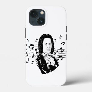 Etui iPhone 13 Mini Johann Sebastian Bach Portrait et buste avec notes