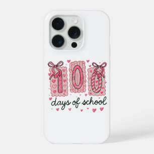 Coque iPhone 15 Pro Joli 100 jours d'école cœurs roses classe