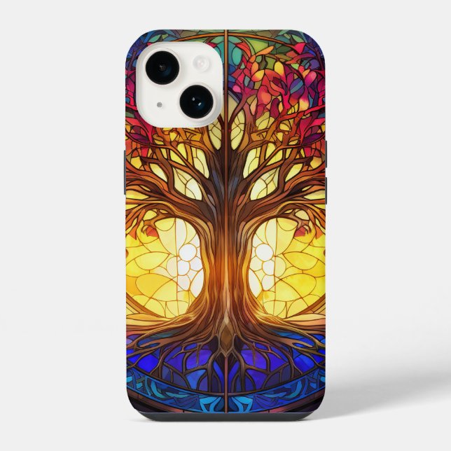 Coque iPhone Joli arbre de vie en verre coloré (Verso)